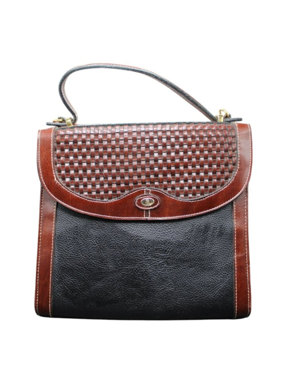 Gold Coast vintage USA purse woven brown black leather brass magnetic